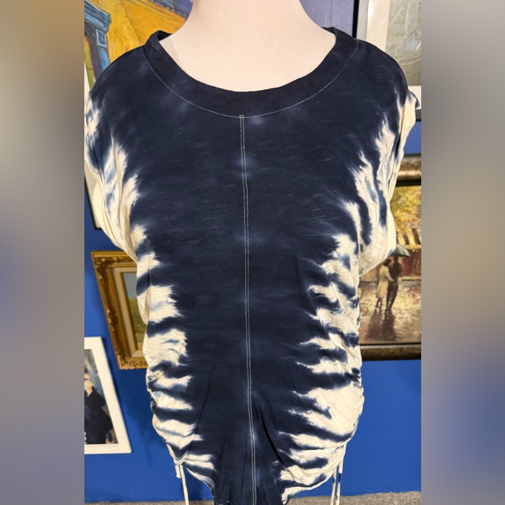 Lucky Brand Navy and Cream Tie-Dye Short Sleeve Tee